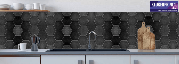 keukenprint-keukenachterwand-hexagon-tegels-zwart